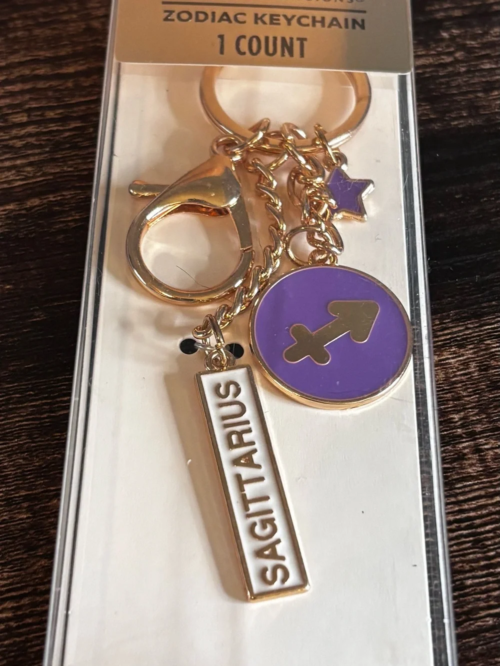 Sagittarius Zodiac Keychain Charm - Purple & Gold Tone